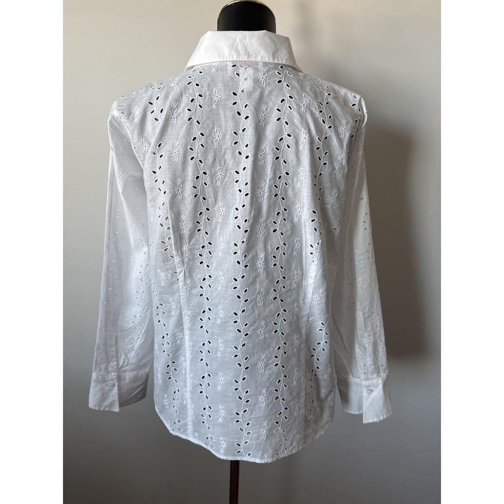 Talbots Woman Petites 16W White Embroidered Eyelet Button Down Blouse Plus - Picture 8 of 16